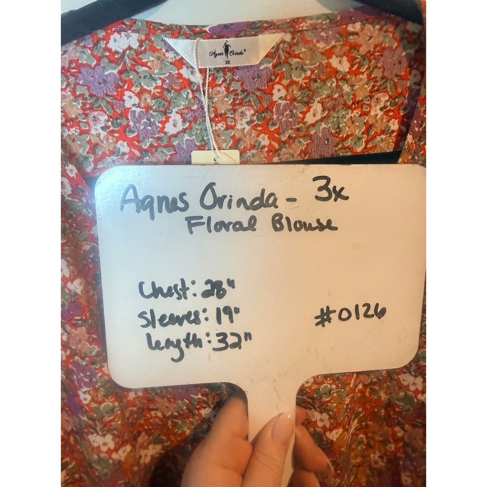 Agnes Orinda Women 3X Red Floral Babydoll Blouse 3/4 Sleeve Notched Neck Tunic - Picture 8 of 8